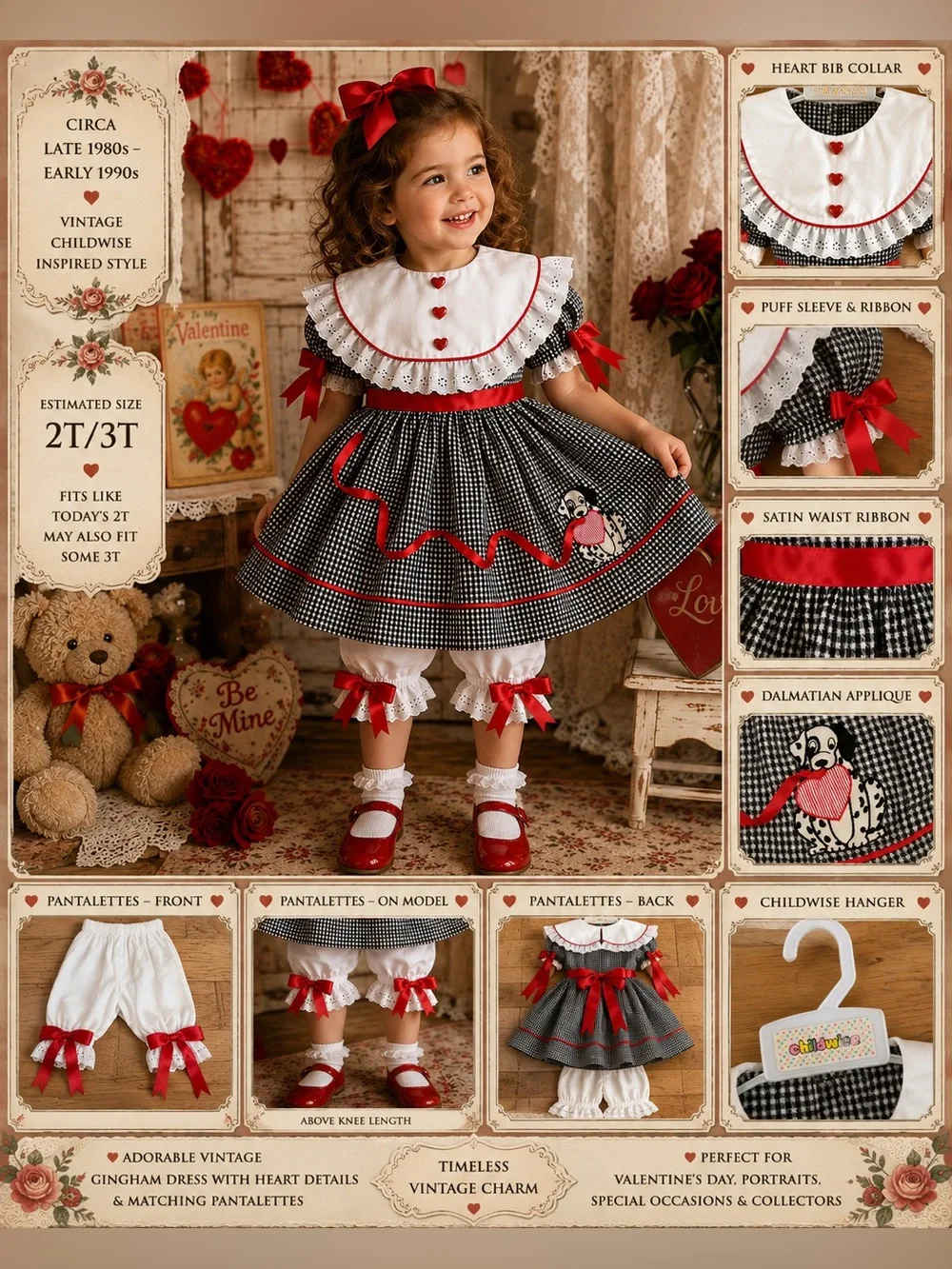 Vintage Girls Gingham Dress w/ Matching Pantalettes Estimated 2T/3T • Late 1980